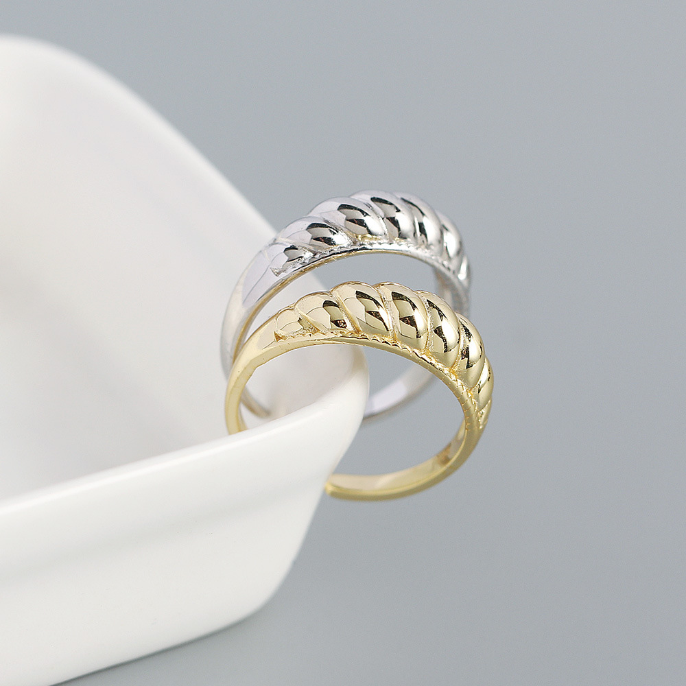 3g Weight No Inlaid Inlay Material Open Rings, Rings Classification Fashion Twill Croissant Ring S925 Silver Retro Open Ring
