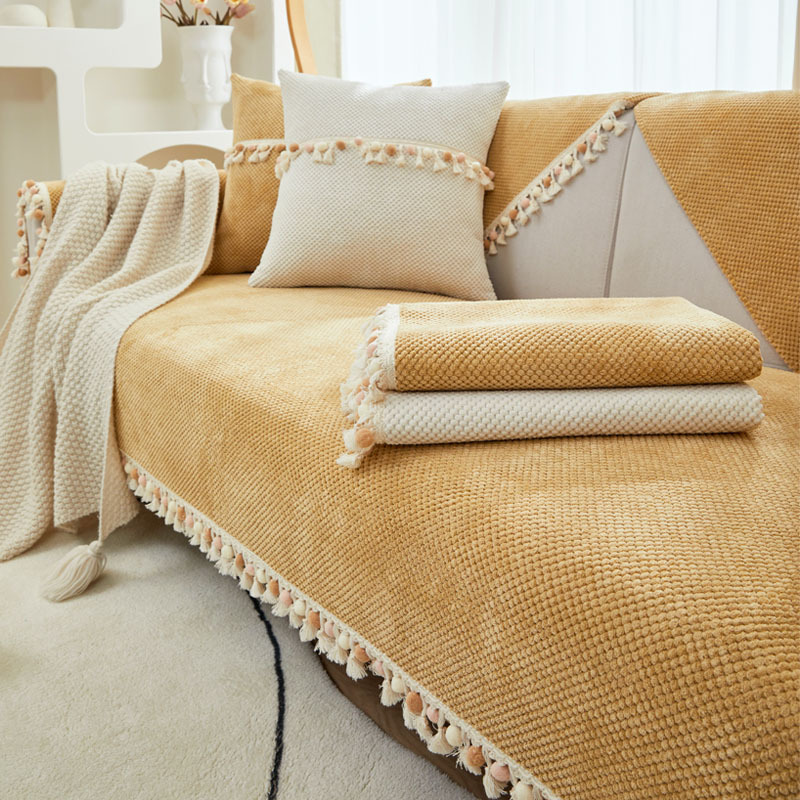 Linen Flocked Sofa Cushion Winter Warmth Sofa Cover Blanket Modern Simple New Autumn Winter Novelty Seat Pad