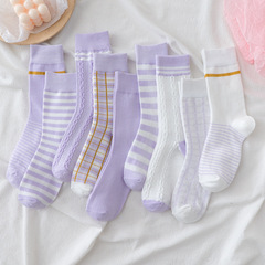 紫色女襪子女長筒ins 潮襪香芋紫韓國日系潮流學院風長襪跨境批發