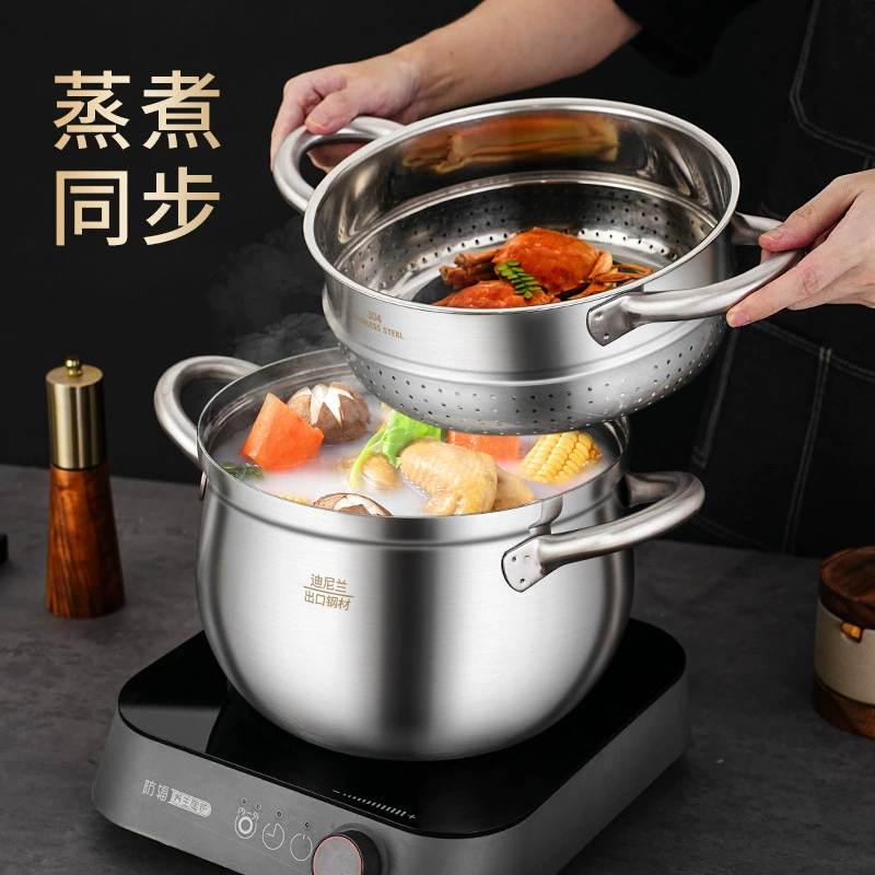Кастрюля Dinlan из нержавеющей стали 316 для супа, приготовленного на пару с курицей, тушеной курицей, вареной кашей и лапшой, без покрытия, с толстым антипригарным покрытием.