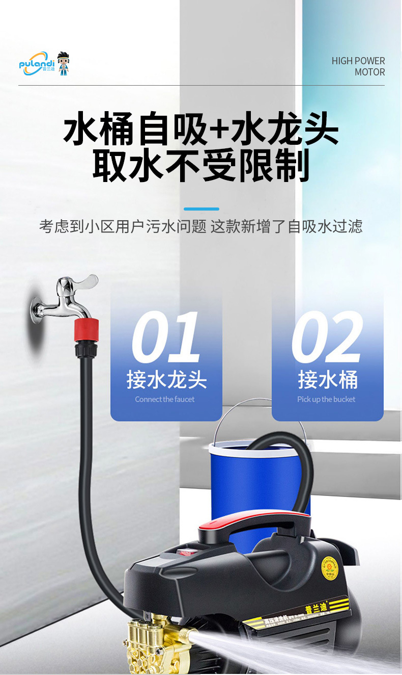 Car Washing Machine 220V Household High-Pressure Water Gun Powerful Floor Washing Water Pump New Booster Cleaning Machine Electric Car Brush Wholesale