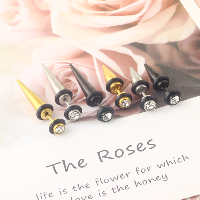 Fashion Titanium Steel Stainless Steel Pointed Cone Bullet Stud Earrings for Boys detail image 13