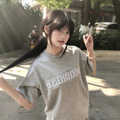 オリジナル刺繍【220g純綿ねじ襟】夏の新型国潮カップル半袖tシャツ女子学生上着