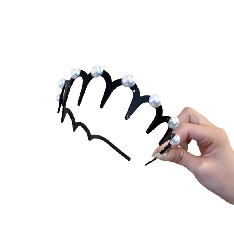 Perla de alto cráneo cabello flojo banda de cabello para lavado de la cara especial para mujeres fruzadas banda de cabello ondulado banda de cabello presión clip para el cabello