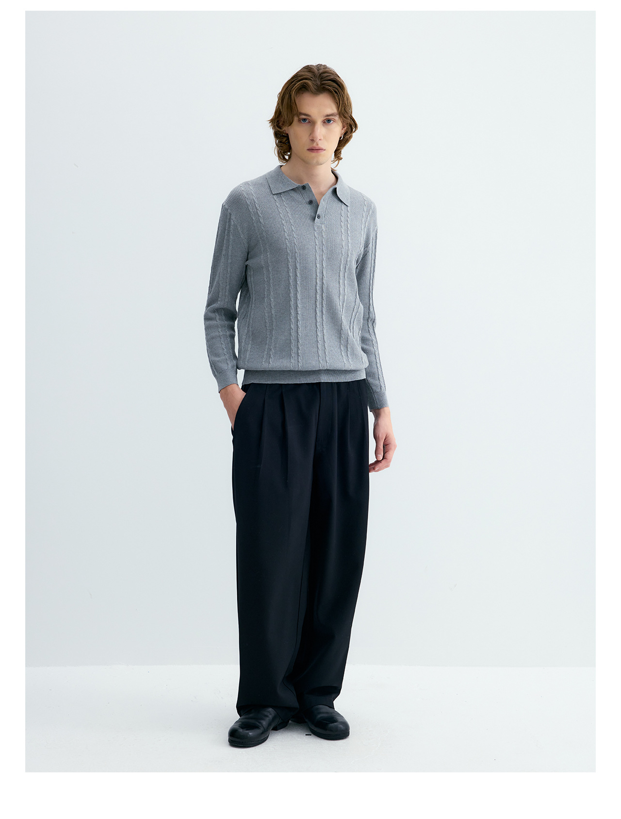 UNF Cable-Knit Jacquard Polo Shirt