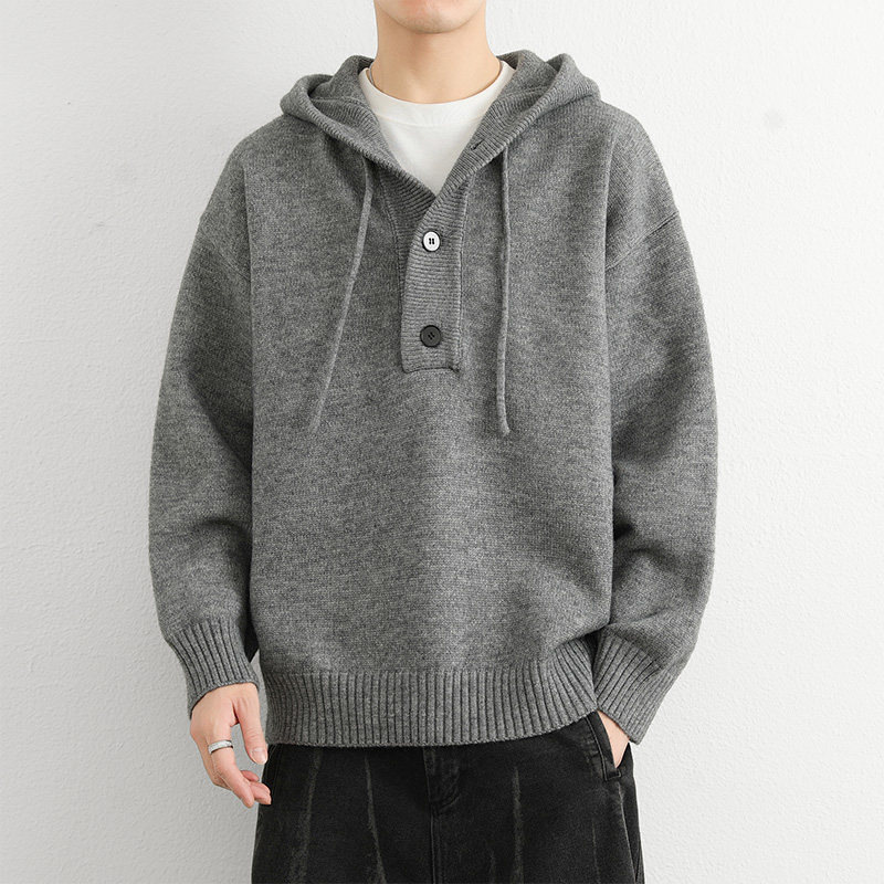 Autumn and Winter Super Stylish Lazy Style Hooded Fleece Sweater for Men, Half-Zip Knit Pullover