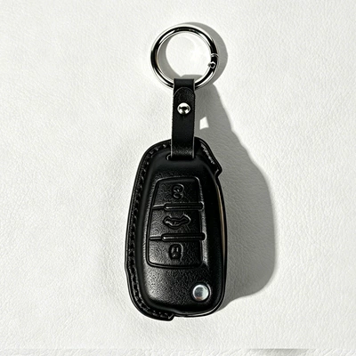A3 A5 Q3 Special Shell Holder — Car key bag - model-d-black-leather-case-p2-short-leather-buckle-key-cover