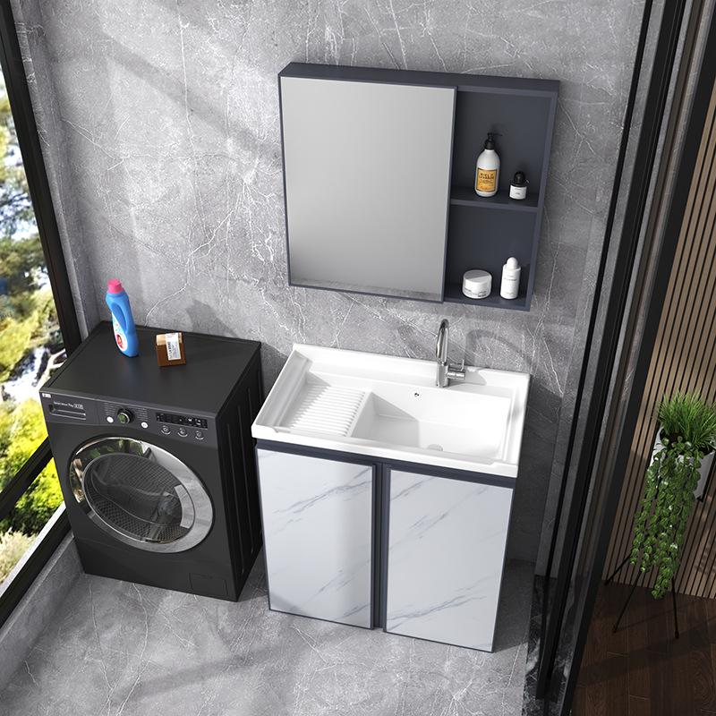 Armario de lavado de aluminio espacio gabinete de piso al aire libre Lavado de Manos cuenca integrada balcón piscina de lavado con lavabo de cerámica lavabo