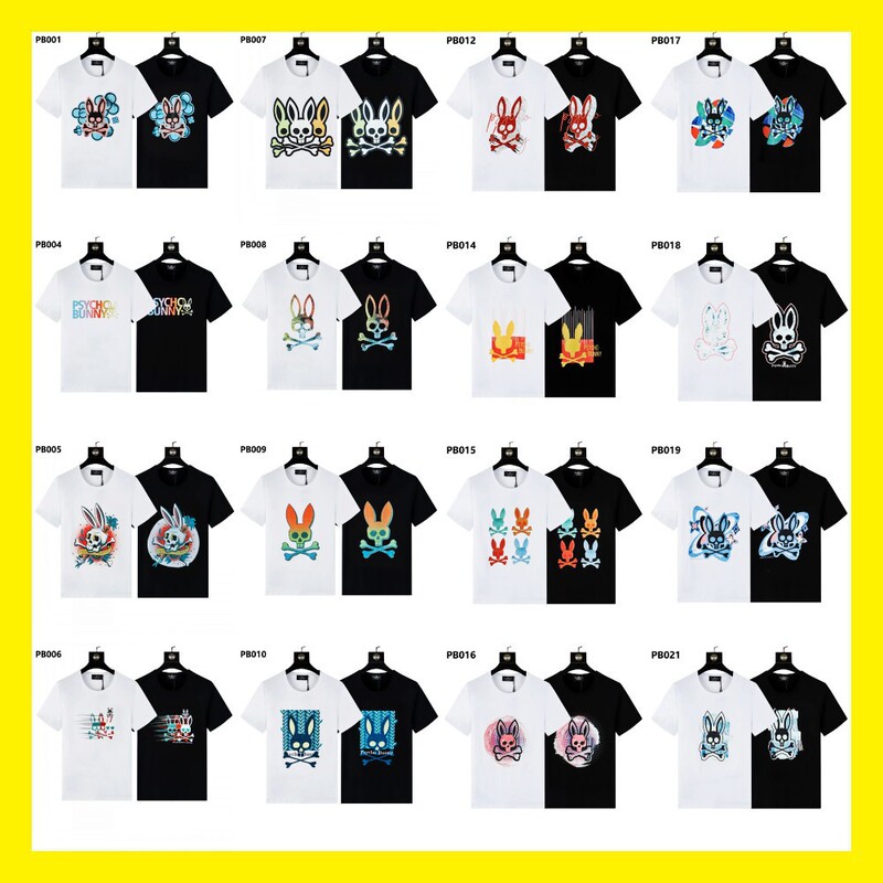 Wholesale American fashion brand Psycho BunnyT-shirt color skull rabbit gradient letter printing lovers short sleeve