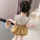 Foreign Trade Children's Wear Summer New Girls' Western Style suit Baby Floral Ruffled Shirt with Flower Buds Two-piece Set Trendy