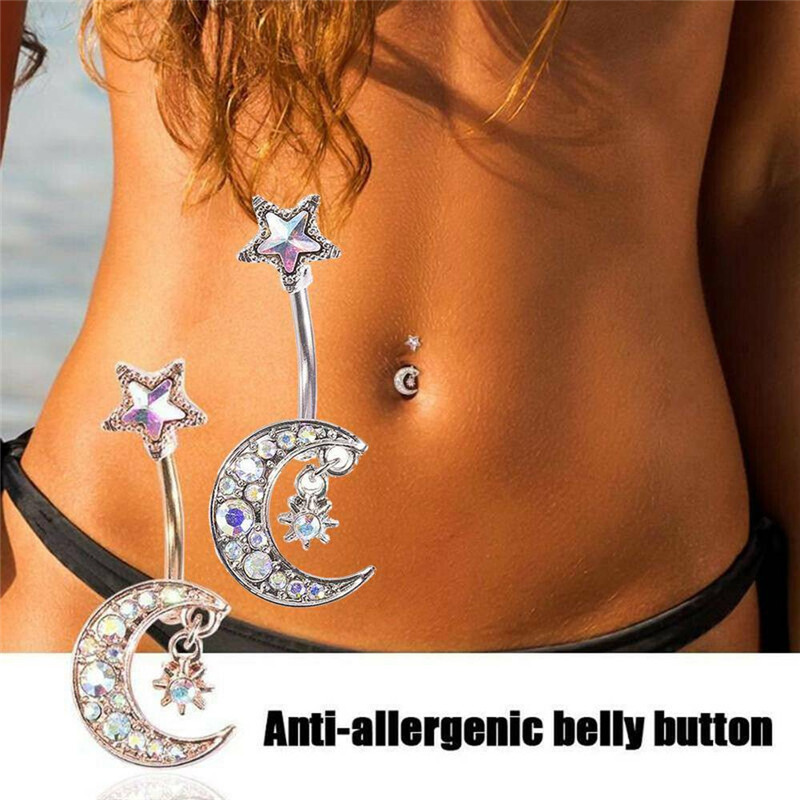 Hold és csillag piercing gyűrű rozsdamentes acélból nőknek_voghion.com