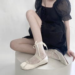 Summer and autumn thin milk white rose patterned lace socks with a pure desire style, butterfly knot strap lace short socks