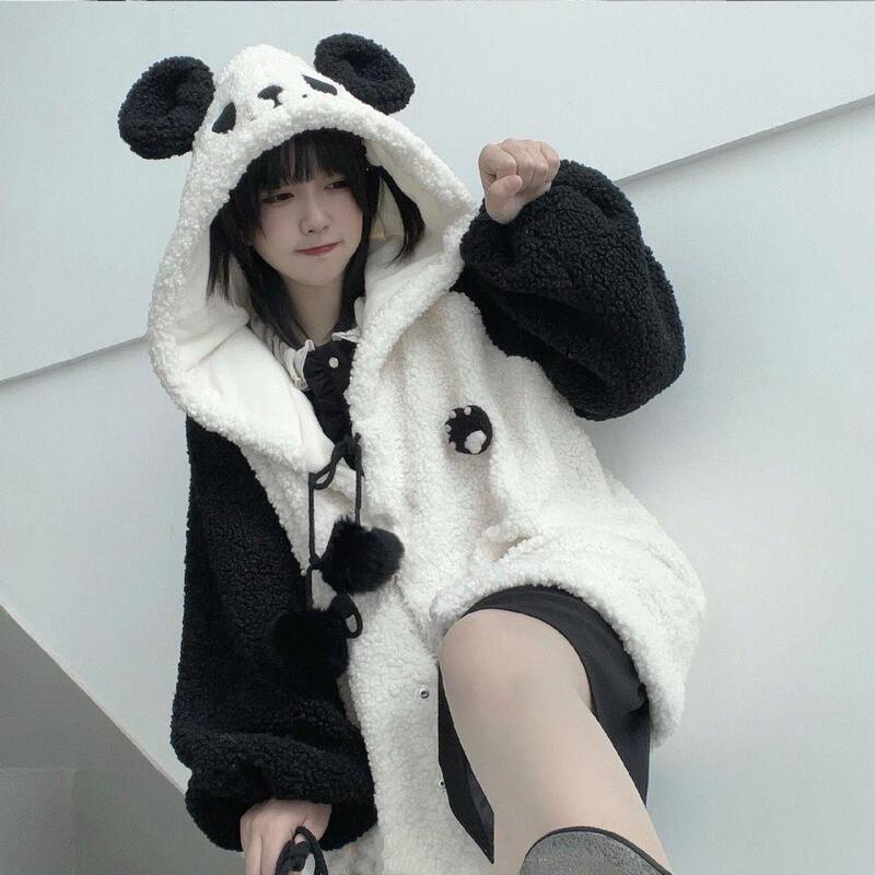 Panda Lamb Wool Coat for Women 2023 Autumn and Winter Lamb Fleece Thickened Sweatshirt College Style Versatile Color-Blocking Panda Lamb Wool Coat for Women 2023 Autumn and Winter Lamb Fleece Thickened Sweatshirt College Style Versatile Color-Blocking