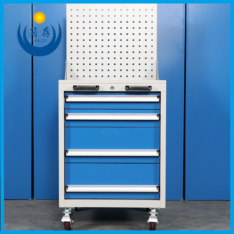 简存现货四抽工具车/柜 带挂板移动推车 安徽厂家供应铁质工具柜