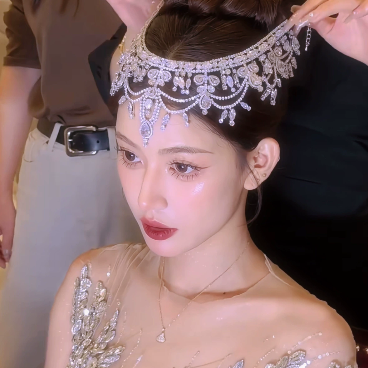 Новый стиль невесты премиальное чувство свадьбы принцессы Циркон аксессуары для волос платье модное платье фото аксессуары лоб головная цепочка