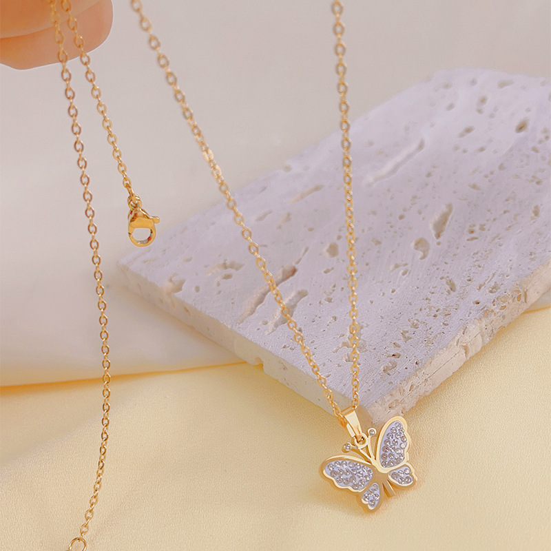 Fashion Butterfly Stainless Steel Plating Zircon Pendant Necklace 1 Piece