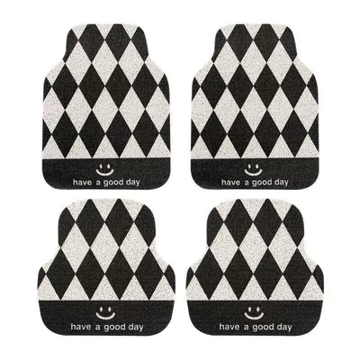 Avtomobil döşəmə paspasları — Black and White Checkered Silk Circle Floor - black-and-white-prismatic-grid-3344cm-pack-of-two