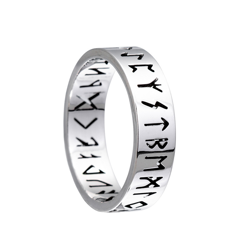 Men's Gender Hip-Hop Retro Symbol Titanium Steel Plating Hollow Out Gold Plated PVD Coated Men's Rings Men Band Rings