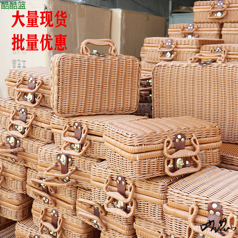 复古藤编手提箱编织影楼行李箱伴手礼加厚野餐篮储物箱箱子拍摄