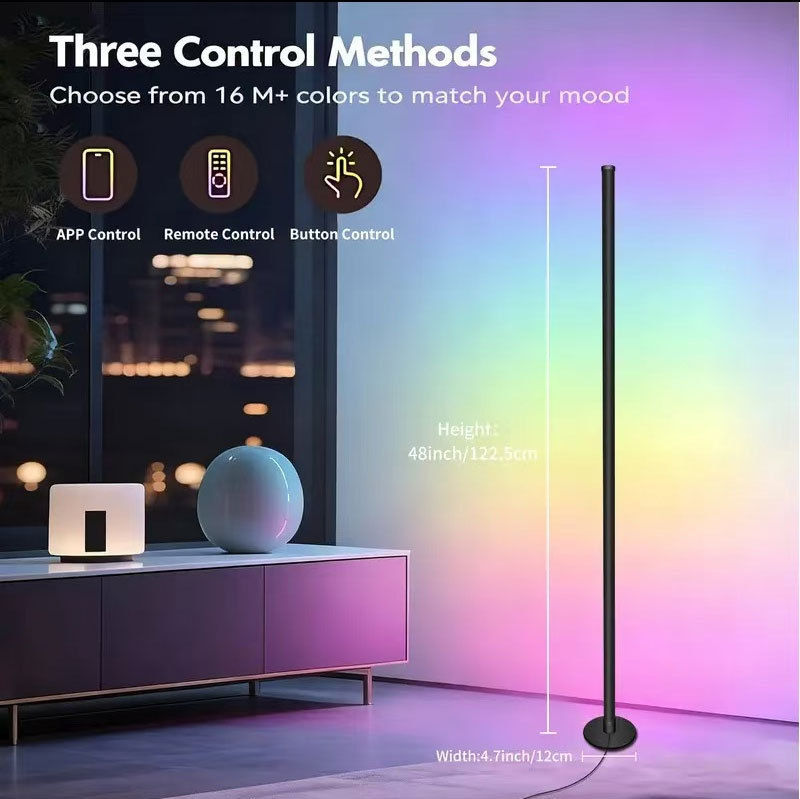 Lámpara de Pie LED RGB de 3 Secciones Policarbonato con Ritmo de Música para Esquina de Habitación image 3