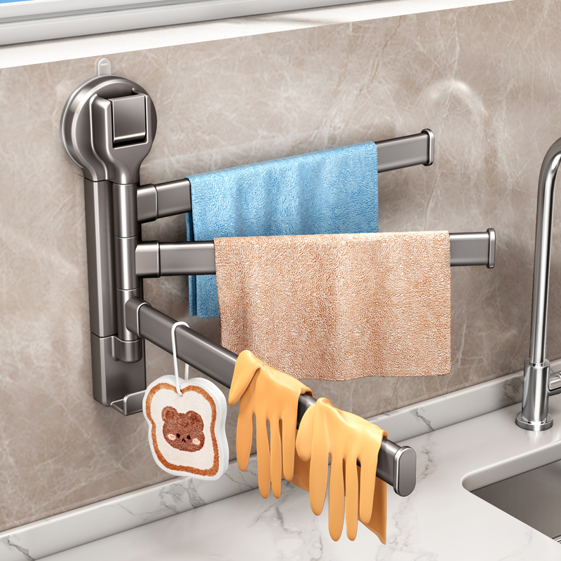 Suction Cup Rotating Rag Rack, No-Drill Wall-Mounted Towel Rack with Multiple Rods, Water-Draining Storage Rack for Home Use, Direct Supply from the Manufacturer