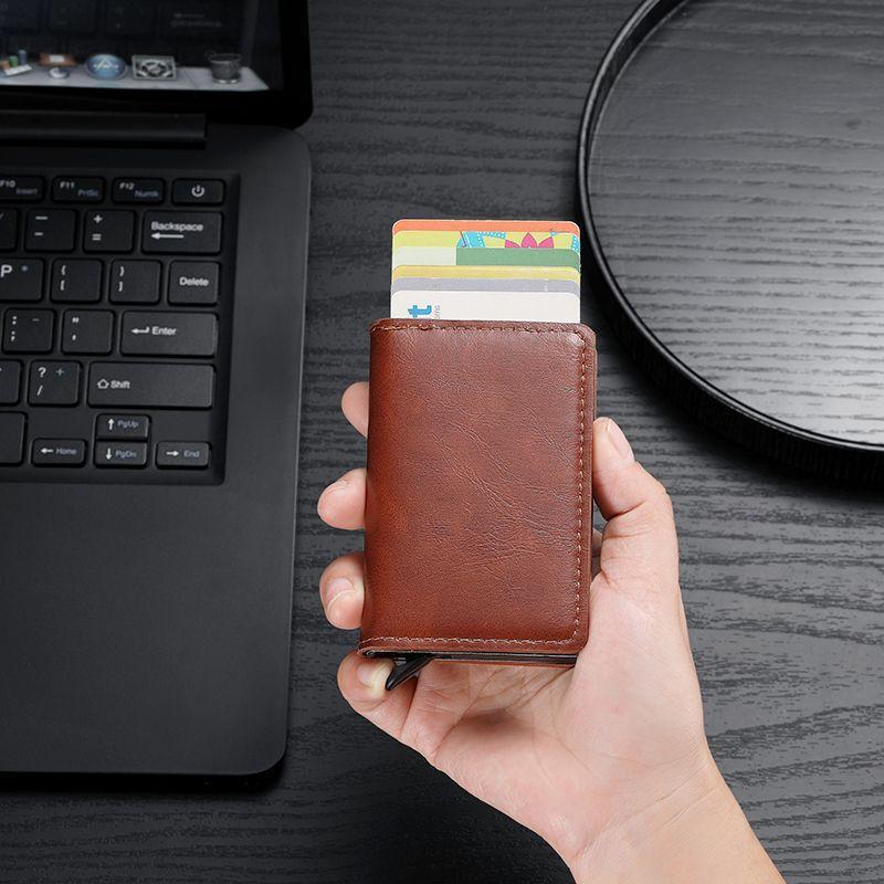 Anti-robo transfronterizo anti-magnético metal elástico bolsa de tarjetas de crédito caja de metal de aluminio para hombres bolsa de tarjetas de plata