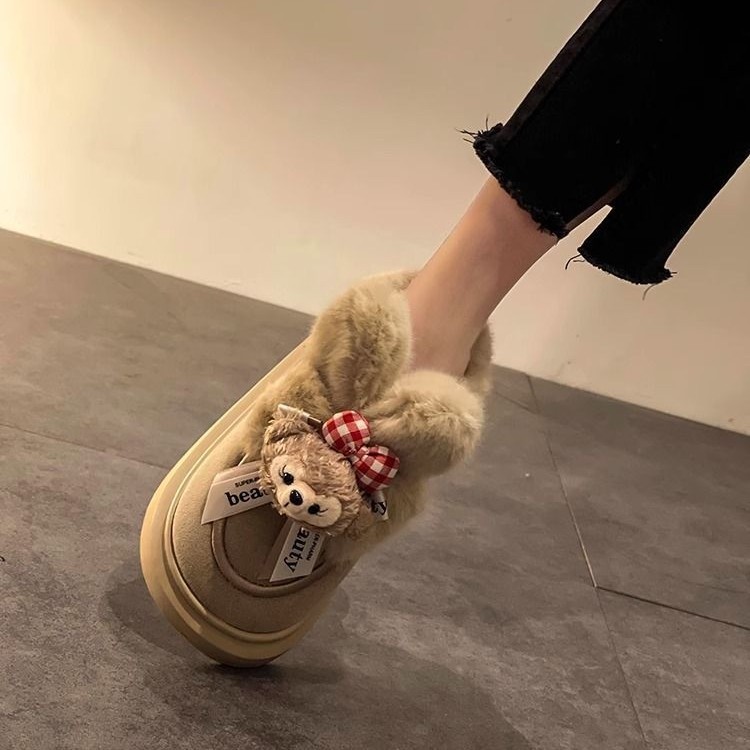 厚い底のかわいい達菲熊の綿の靴の女性のタイプの冬のショートブーツの綿の靴とベルベットの厚い保温の滑り止めの雪の靴のブランコ|undefined