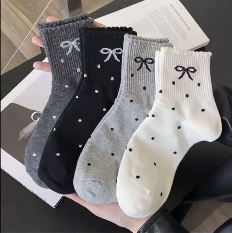 春秋女袜中筒圆点花边蝴蝶结潮流日系网红中筒女士甜美学生袜|undefined
