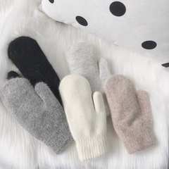 Exported to South Korea simple rabbit fur blended knitted mittens winter thickened double-layer warm cycling gloves