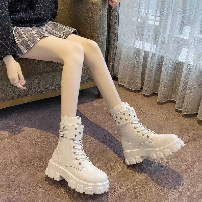 Martin сапоги женщины 2021 весна и осень новые одиночные сапоги корейская версия с задней молнии толстая подошва толстая каблука локомотивные сапоги