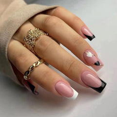 European-style long black and white false nail French manicure nail art nail wear French manicure nail art