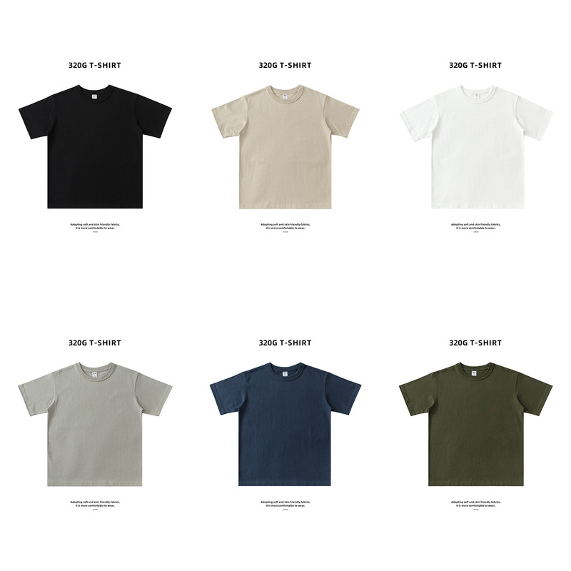 Japanese style heavy 320g cotton men's short-sleeved T-shirt summer earth color three-piece needle round neck loose t-shirt half sleeve Japanese style heavy 320g cotton men's short-sleeved T-shirt summer earth color three-piece needle round neck loose t-shirt half sleeve