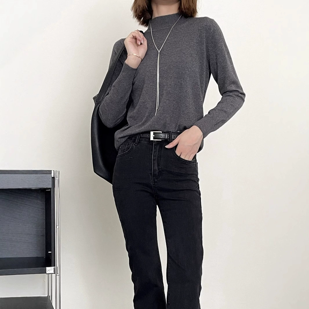 Демисезонный теплый трикотажный свитер, обтягивающий, slim fit, увеличенной толщины