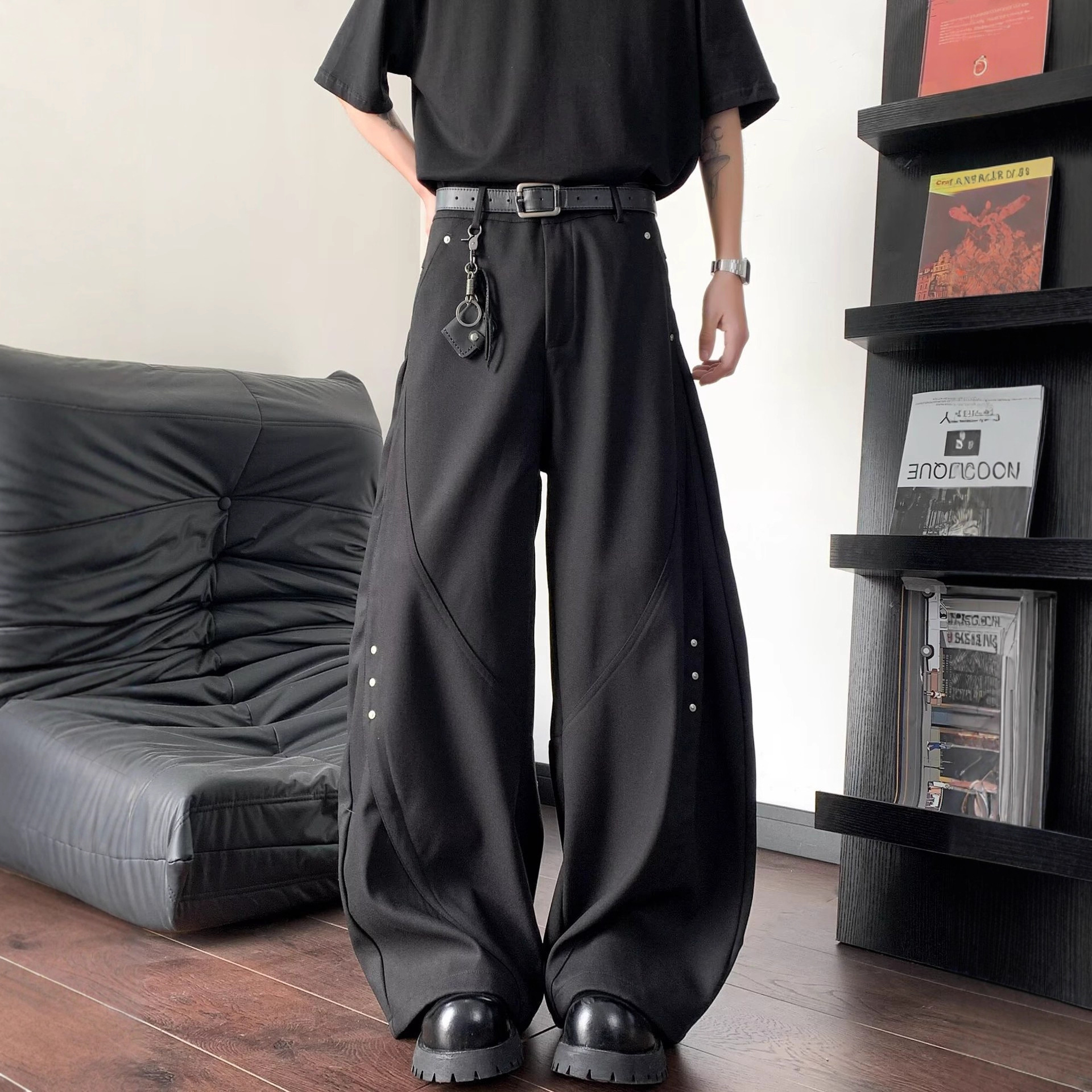 American High-End American Black Scimitar Pants for Men and Women, Casual Loose Wide-Leg Cleanfit Pants for Men