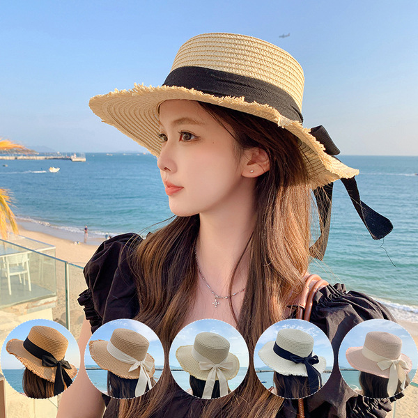 summer fashionable beach hat with bow solar-powered