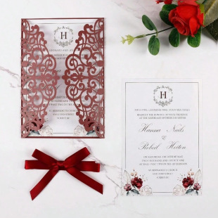 European Style Holiday Cut Out Birthday Invitation Wedding Beautiful Dark Burgundy Greeting Card Bridal Shower Invitation Factory Wholesale