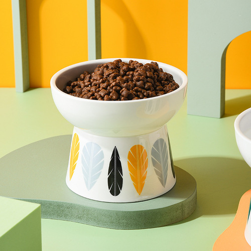 Pet ceramic bowl Japanese-style cat bowl tall cat food bowl water bowl pet bowl anti-cervical spondylosis cat food bowl anti-tilt tip