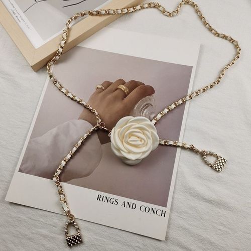 Designer-style waist chain accessory for women, flower chain belt decoration, matches dresses, blouses, pants, trendy, INS style