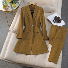 中长款格子小西装外套女春秋长袖修身显瘦韩版风衣复古百搭高级感