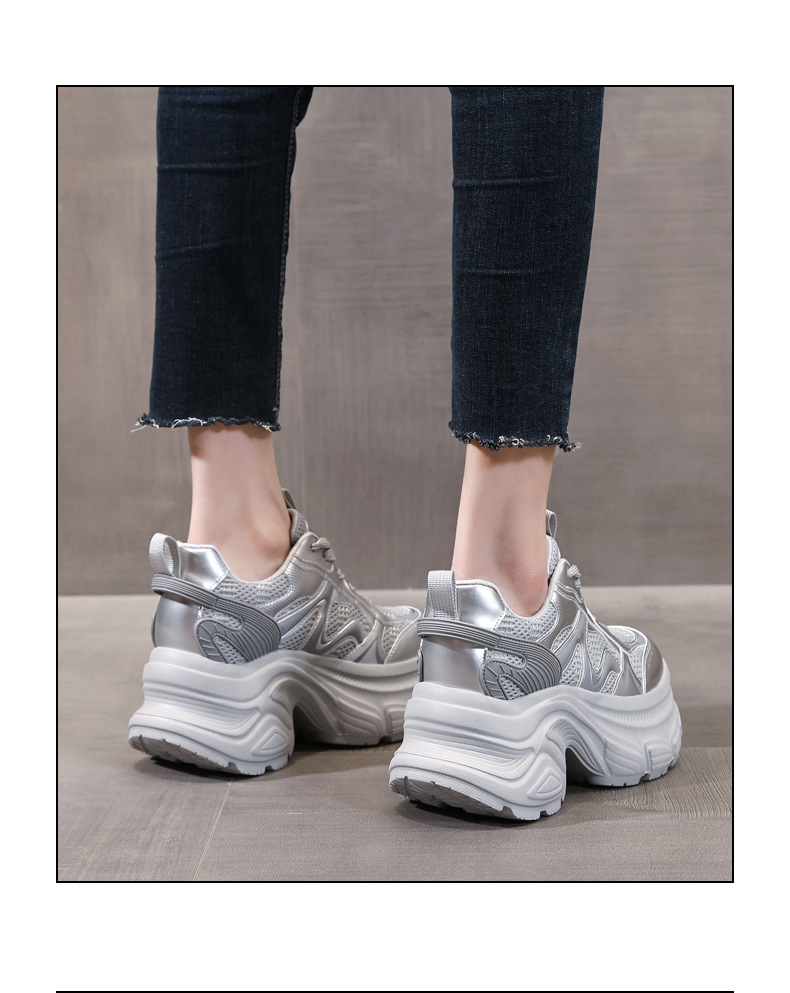 Giày sneaker nữ đế dày chunky mesh thoáng khí, tăng chiều cao bên trong — Màu trắng chi tiết 16