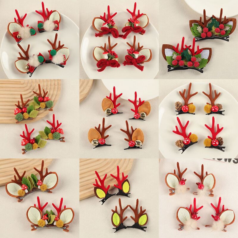 Cross-Border Christmas Antler Tree Decoration Christmas Hairpin Plush Cute Holiday Party Headdress Girls Hair Accessories