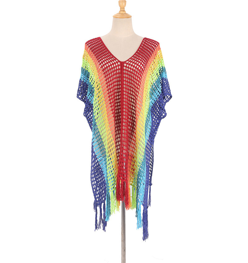 Women'S Gender Vacation, Beach Style Women's Lady Vacation Beach Color Block Cover Ups