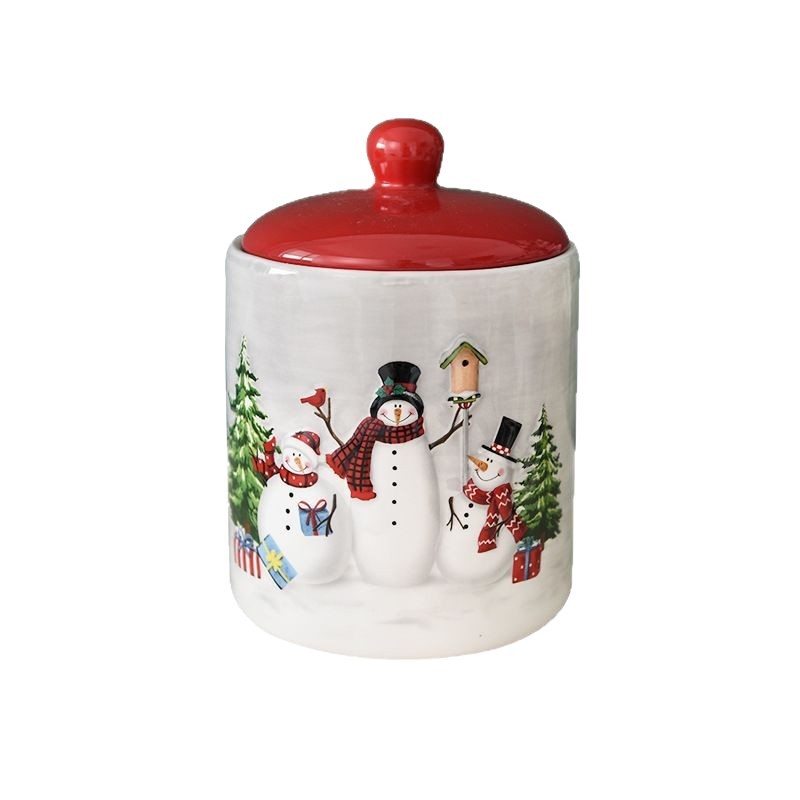 Muñeco de nieve nórdico redondo sellado en latas de cerámica grande snack creativo almacenamiento de regalos de Navidad