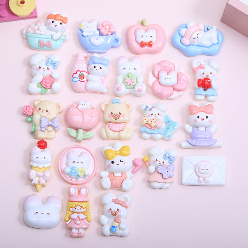 크림 접착제 수제 diy 휴대 전화 케이스 헤어 액세서리 머리띠 신발 버클 뷰티 도매 핑크 토끼 수지 액세서리