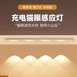 智能led人体感应夜灯超薄猫眼山丘灯条充电式衣柜酒柜橱柜灯光控