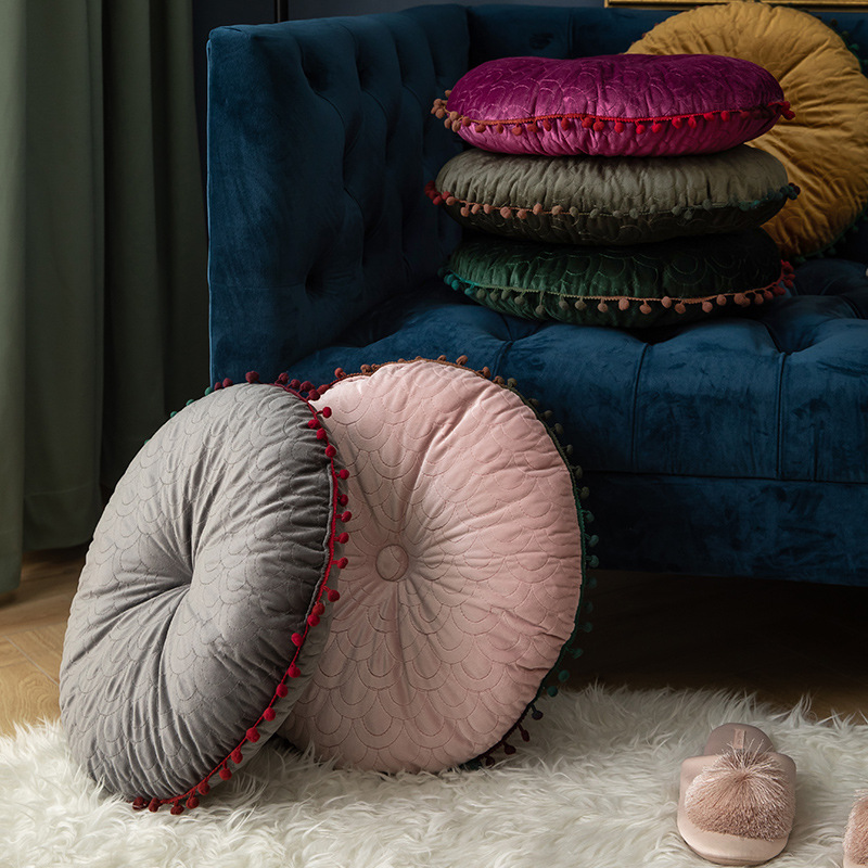 European-Style Throw Pillows for Sofas, High-End Solid Color Cushions, Round Decorative Cushions for Bay Windows, Tatami Beds, and Headboards