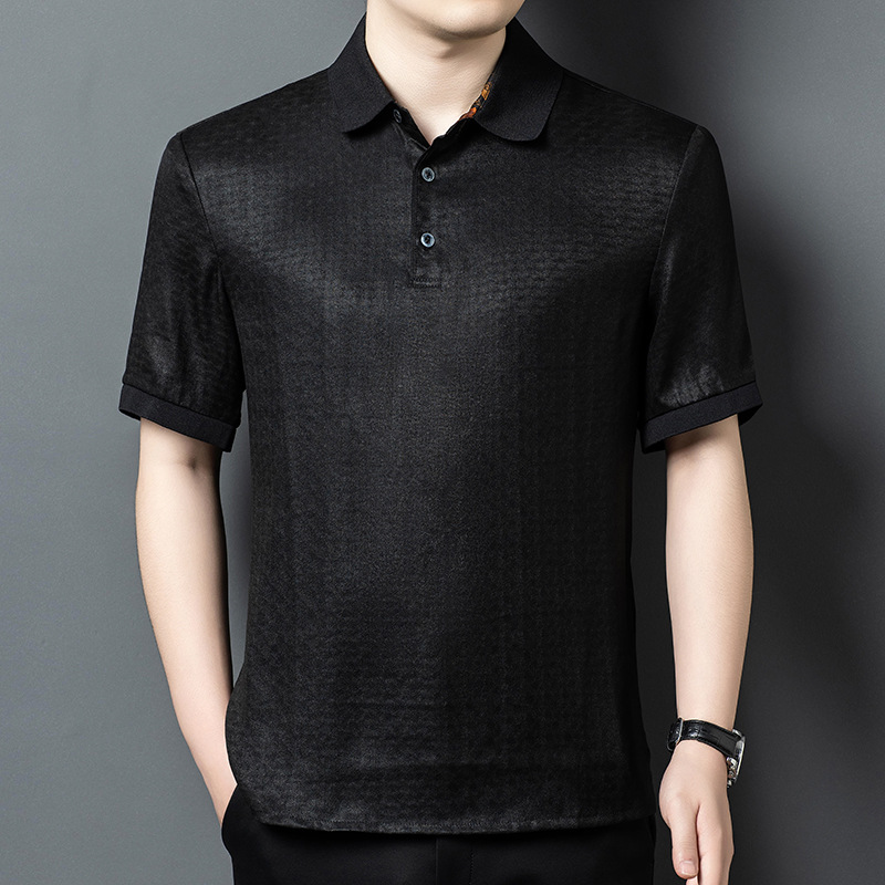 Áo polo nam tay ngắn lụa tơ tằm cao cấp — Màu đen Y233002