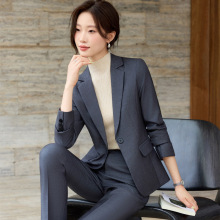 灰色羊毛职业西装套装女2025新款高级感酒店前台珠宝店西服工作服