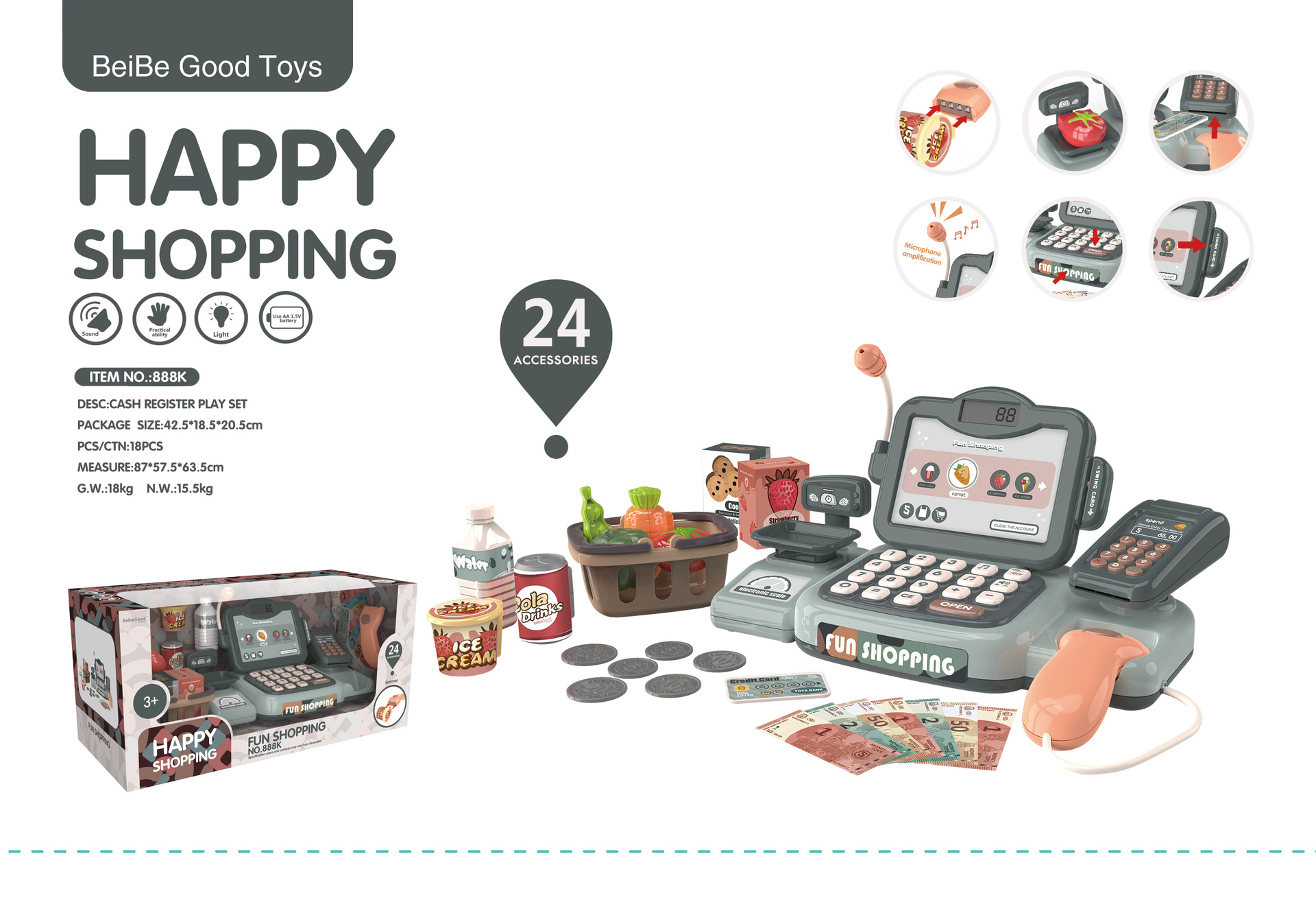 Blue-medium smart voice recognition cash register (with voice recognition, calculator, amplification) 24pcs