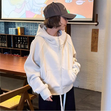 韩版通勤时尚洋气卫衣绒衫宽松显瘦慵懒风拉链开衫加厚保暖上衣女